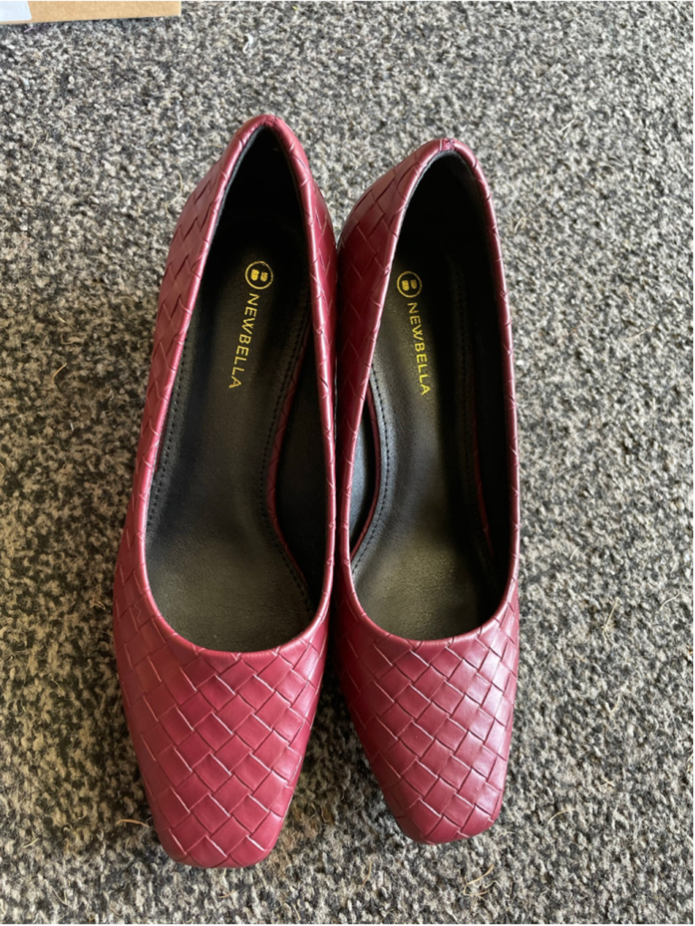 Women's NEWBELLA Burgundy Woven Block Heel Pumps